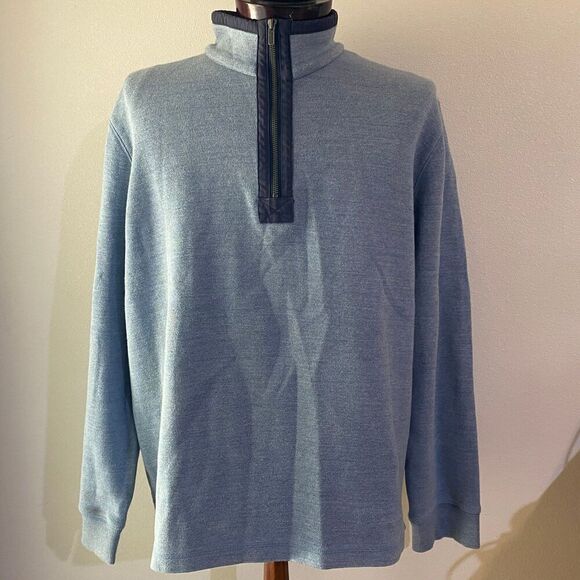 LL Bean 1/4 Zip Heavy Cotton Pullover Sweater Mens Size Extra Large Blue - Picture 1 of 6